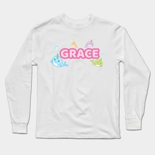 Personalised 'Grace' Narwhal (Sea Unicorn) Design Long Sleeve T-Shirt